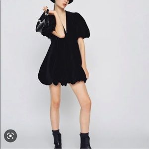 Zara Black velvet mini dress with puff sleeves